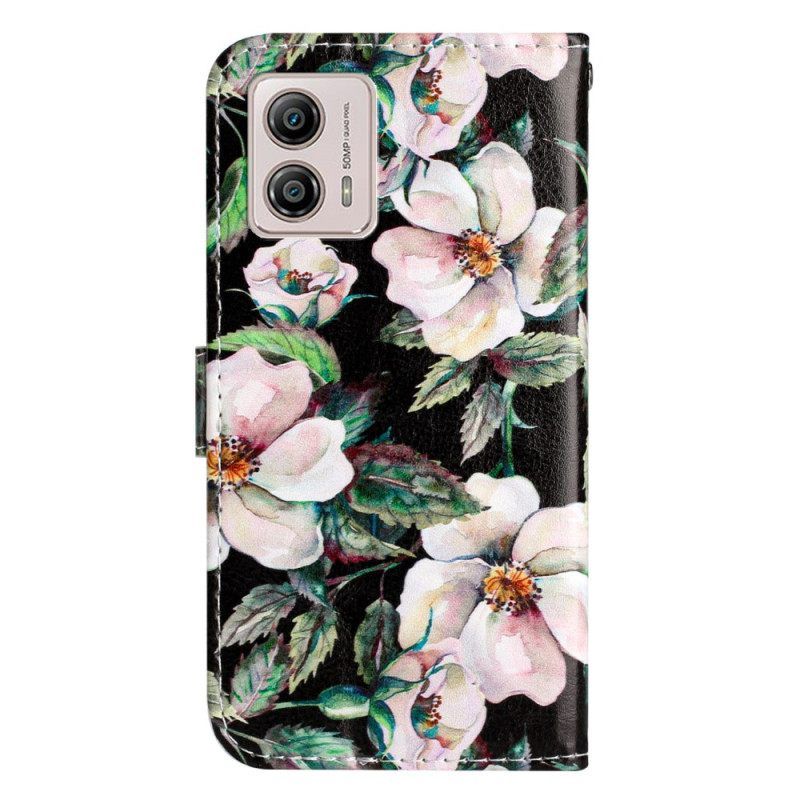 δερματινη θηκη Moto G73 5G με κορδονι Strap Magnolias